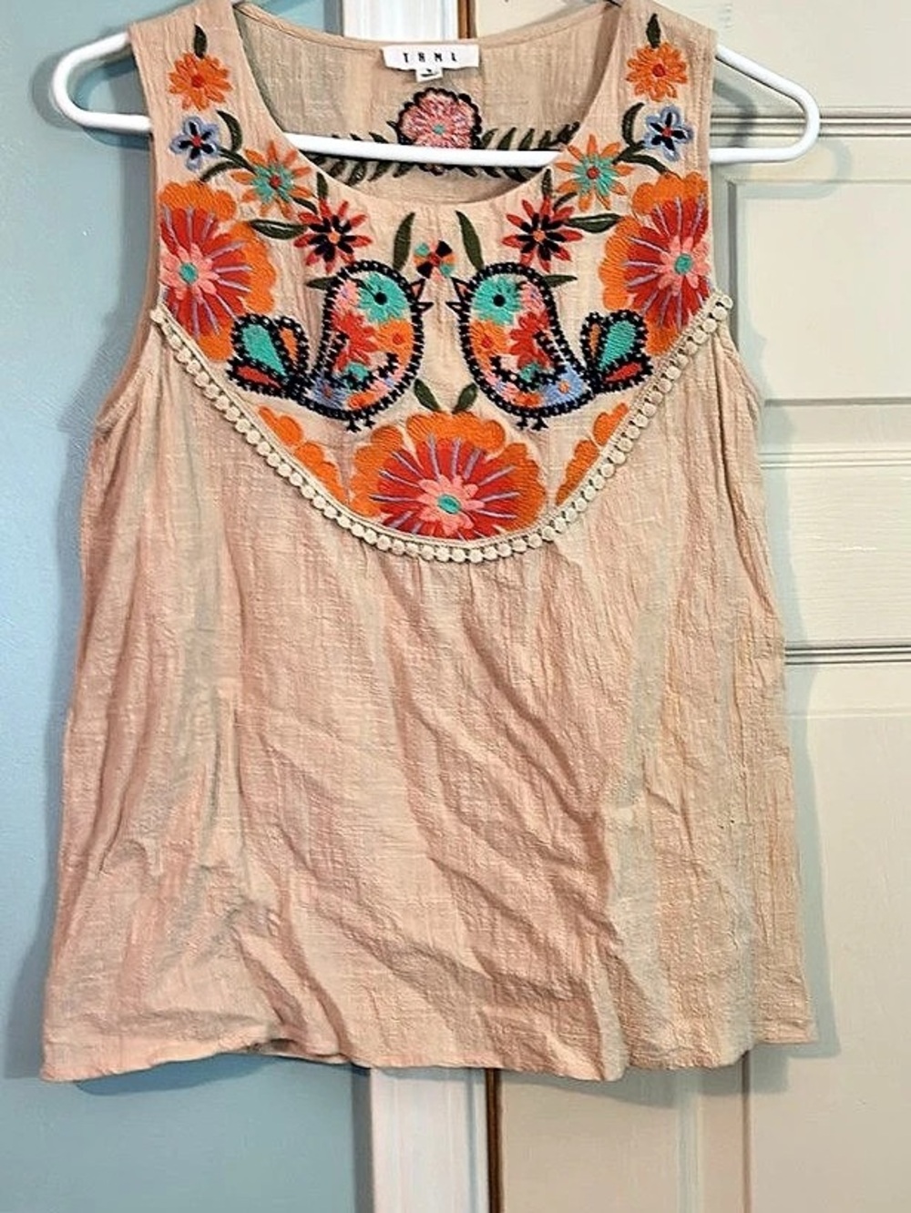 THML Bird and Floral Embroidered Sleeveless Top